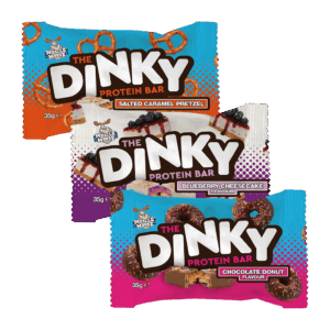 The Dinky Protein Bar Mixed Box - 3 x Blueberry Cheesecake, 3 x Choccy Heaven, 3 x Choc Donut & 3 x Salted Caramel Pretzel
